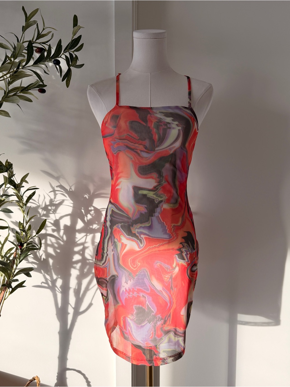H&M Colorful Marble Print Slip Dress